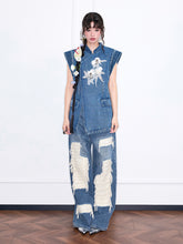 MUKZIN“Realm of Ethereal Mist”Chinese - style Frog Button Denim Vest with Sequin Floral Decoration
