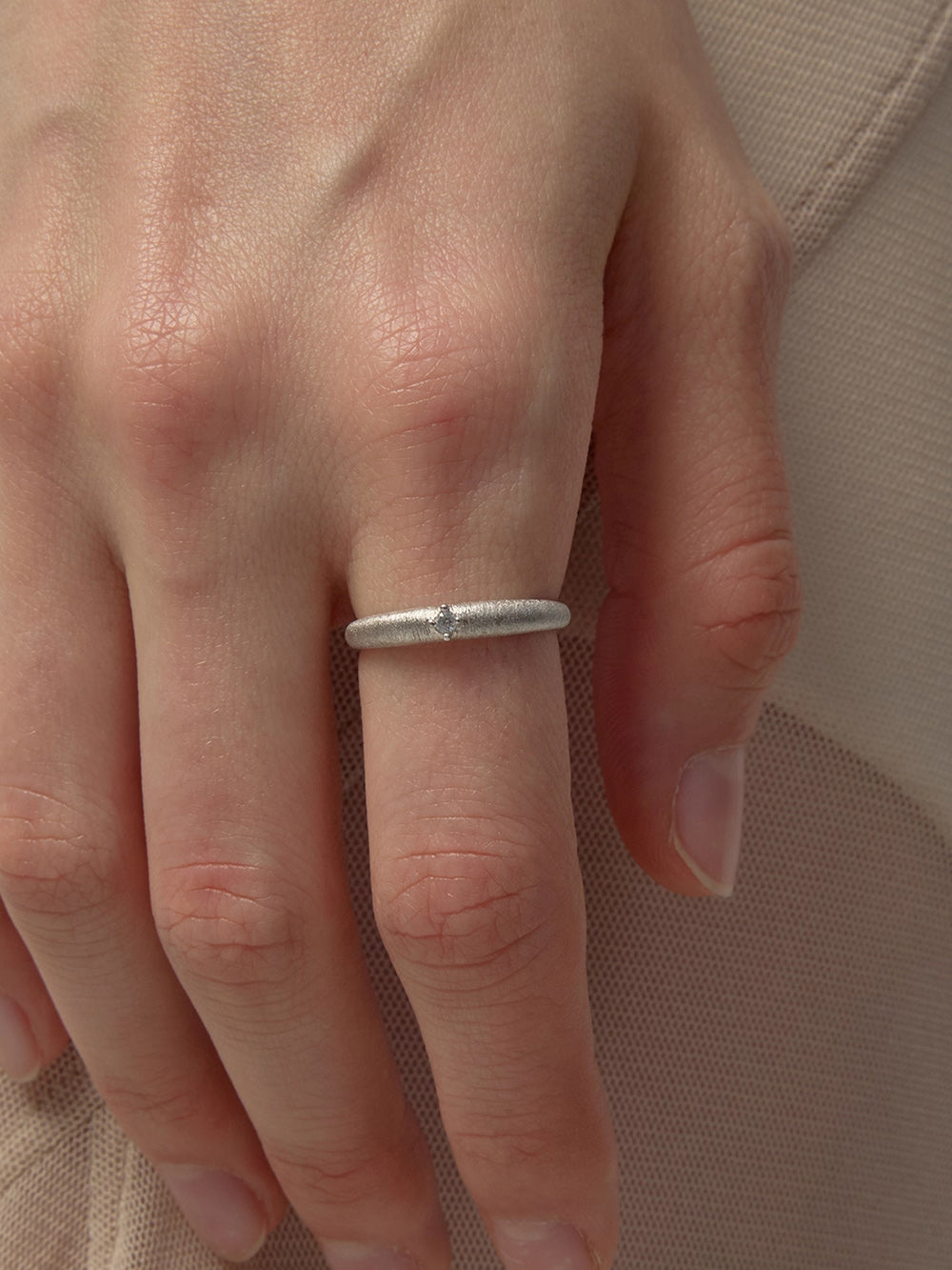 MUKTANK×SUN HUNTER Brushed Solitaire Diamond Ring - S925 Silver