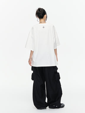 MUKTANK×ARDENCODE Reflective Print Casual 305g Heavyweight Pure Cotton Crewneck Unisex Short-Sleeved Loose T-Shirt
