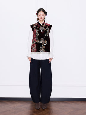 MUKZIN¡°Capsule Collection¡±Burgundy Velvet Chinese Style Vest Women