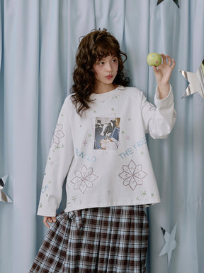 MUKTANK×LOUMUTAKU Cattle and Horse Printed Rhinestone Long-Sleeve T-Shirt