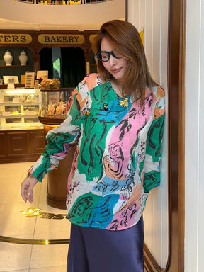 MUKZIN“Capsule Collection”Ink Wash Blue-Green Chiffon Wide-Leg Pants