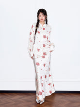 MUKZIN“Capsule Collection”Off-White Midi Skirt Accented with Red Floral Embroidery