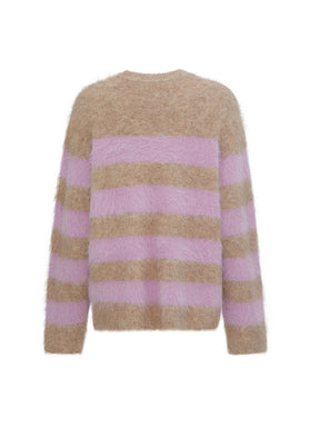 MUKZIN“Realm of Ethereal Mist”Cute Pony Embroidered Crew Neck Striped Knit Sweater
