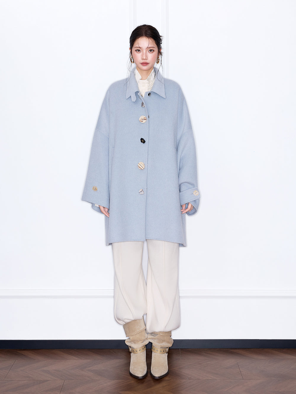 MUKZIN“The Sequence of Deer's Call”Oversized Light Blue Wool Blend Coat