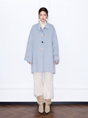 MUKZIN“The Sequence of Deer's Call”Oversized Light Blue Wool Blend Coat