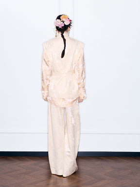 MUKZIN“Night Ballad of Chang'an”Beige Jacquard Sleeveless Vest with Sequin Embroidery | Oriental Wrap Belted Waistcoat