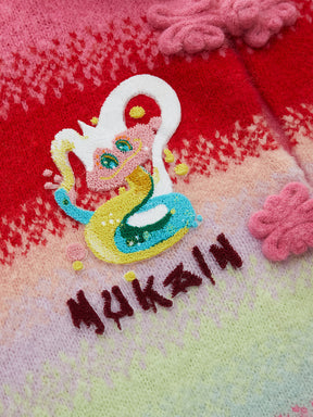 MUKZIN  Spring Prelude"Flower Snake Brings Blessings" Rainbow Color-blocking Knitted Hooded Cardigan