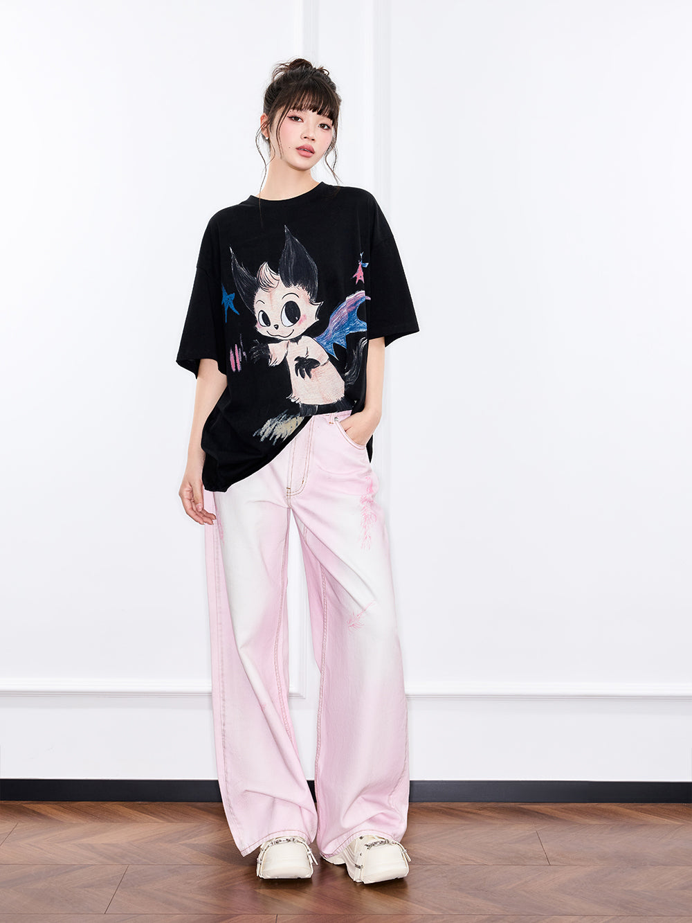 Mukzin "Ode To The New Summer"Chinese-Style Pink Loose And Casual Jeans