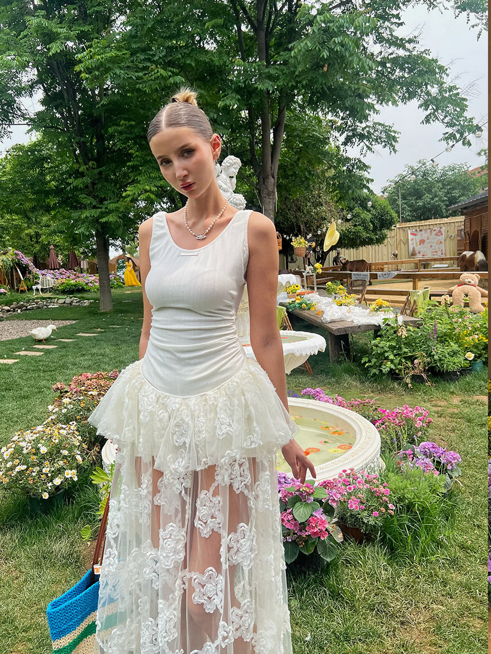 MUKTANK×Jqwention White lace dress