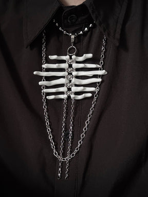 MUKTANK×DARK DREAM Handmade detachable pendant necklace in the shape of a breastbone, with a Gothic and gender-neutral style