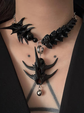 MUKTANK×DARK DREAM 3D printed spiky pendant with bead collision, necklace designed with spinal column arrangement, a set of necklace in two styles (Style A and Style B) for layered wearing (the pendant can be detached and used as earrings).