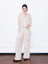MUKZIN¡°Night Ballad of Chang'an¡±Striped Floral Embroidered Wide-Leg Pants | Oriental Tassel Tie-Waist Trousers