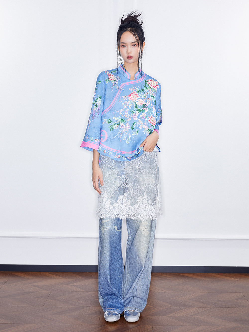 MUKZIN  SpringPrelude"Huaxin" Chinese Style Satin Small Tangzhuang Shirt