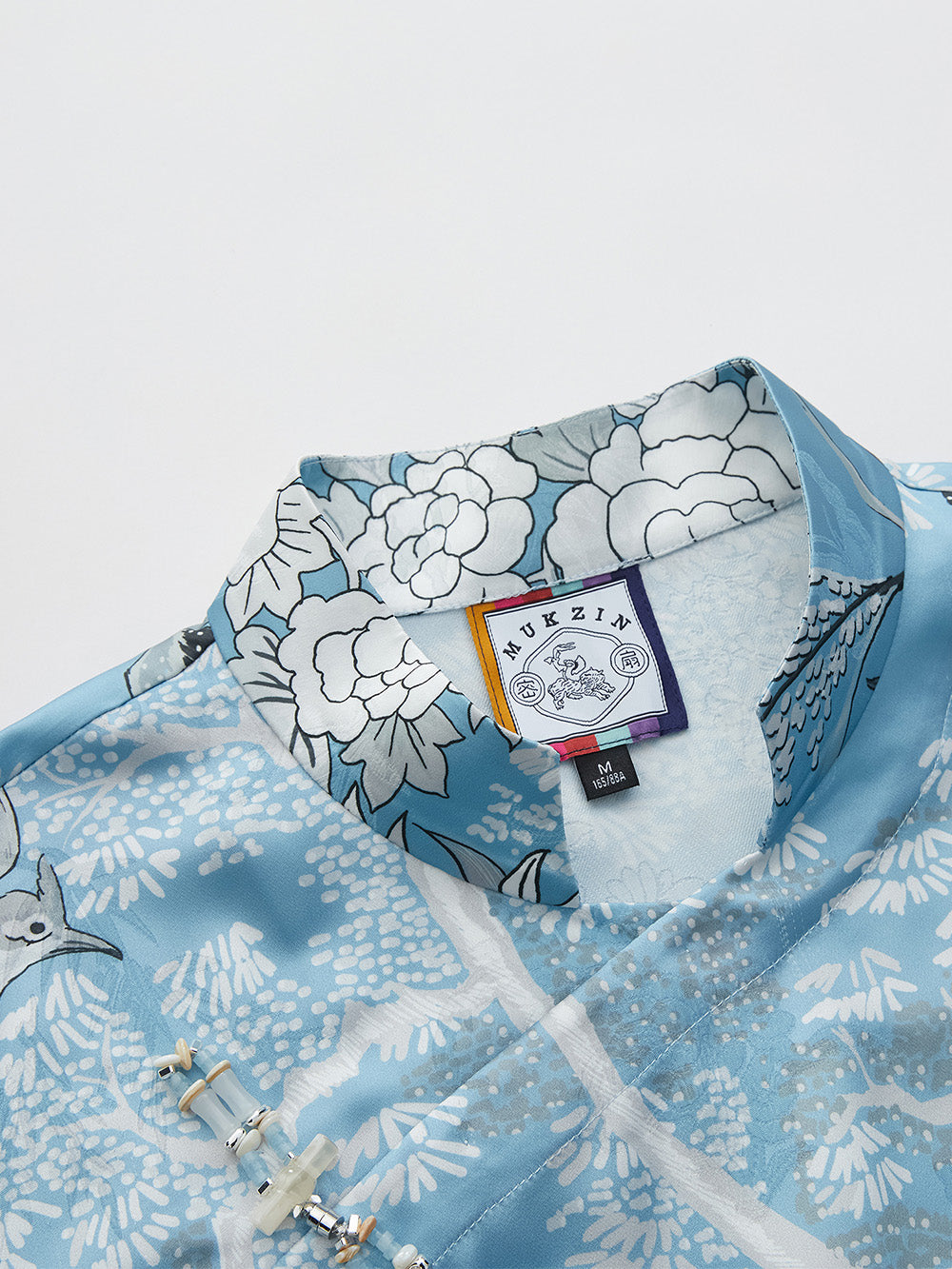 MUKZIN SpringPrelude “Blue Cahe” Loose Stand-up Collar Retro Chinese-style Printed Shirt