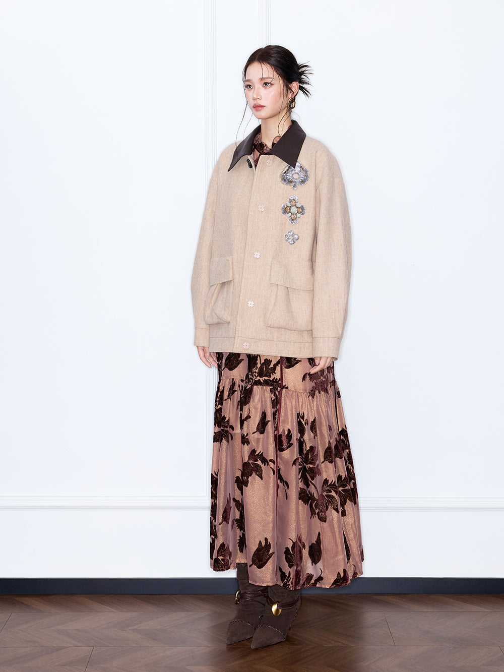 MUKZIN“The Sequence of Deer's Call”Light Camel Color Contrast Collar Oversized Silhouette Jacket