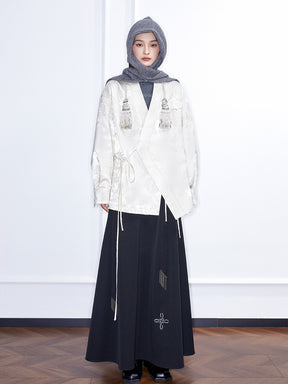 MUKZIN Linglong“Cloud River” Embroidered Sheen Asymmetrical Blouse