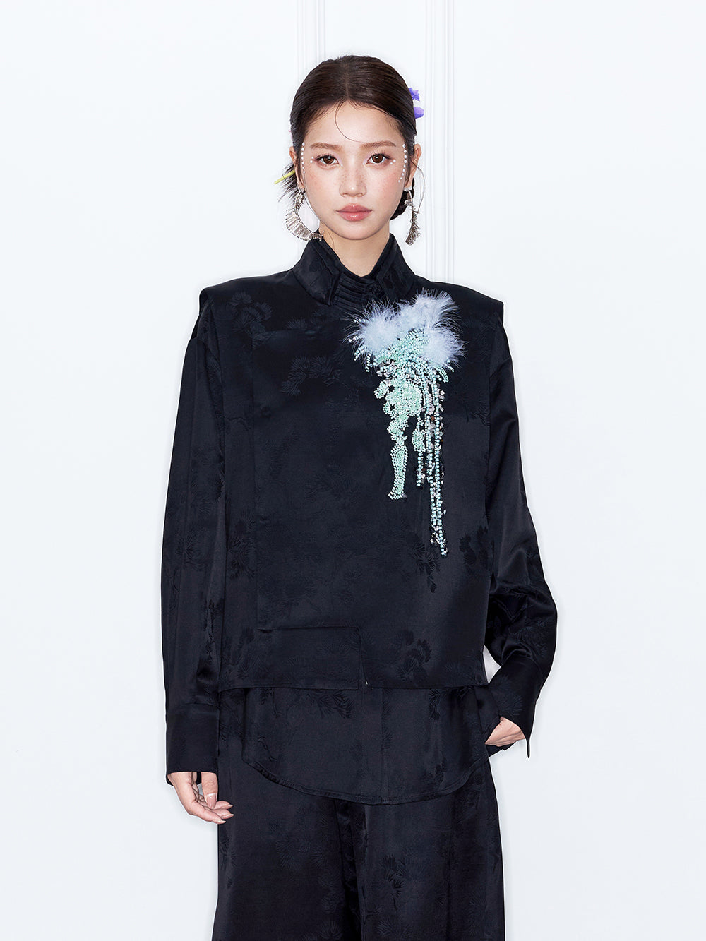 MUKZIN“Capsule Collection”Oriental Style Satin Shirt New Chinese Mandarin Collar Blouse
