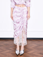 MUKZIN“Realm of Ethereal Mist”Pink - purple tie - dyed velvet spliced lace split midi skirt