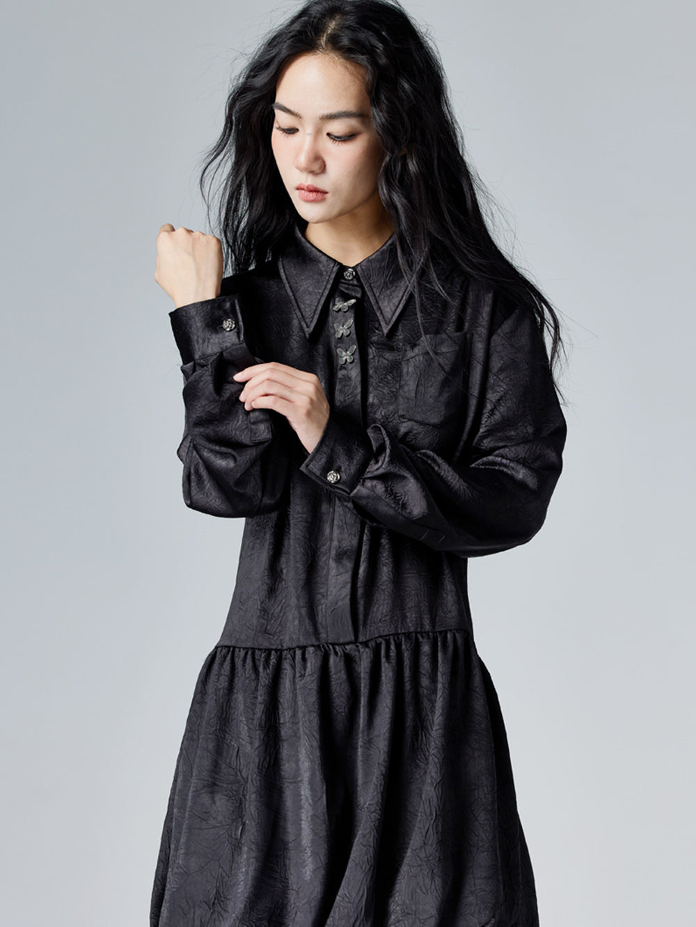 MUKTANK × CUUDICLAB Satin Shirt Dress