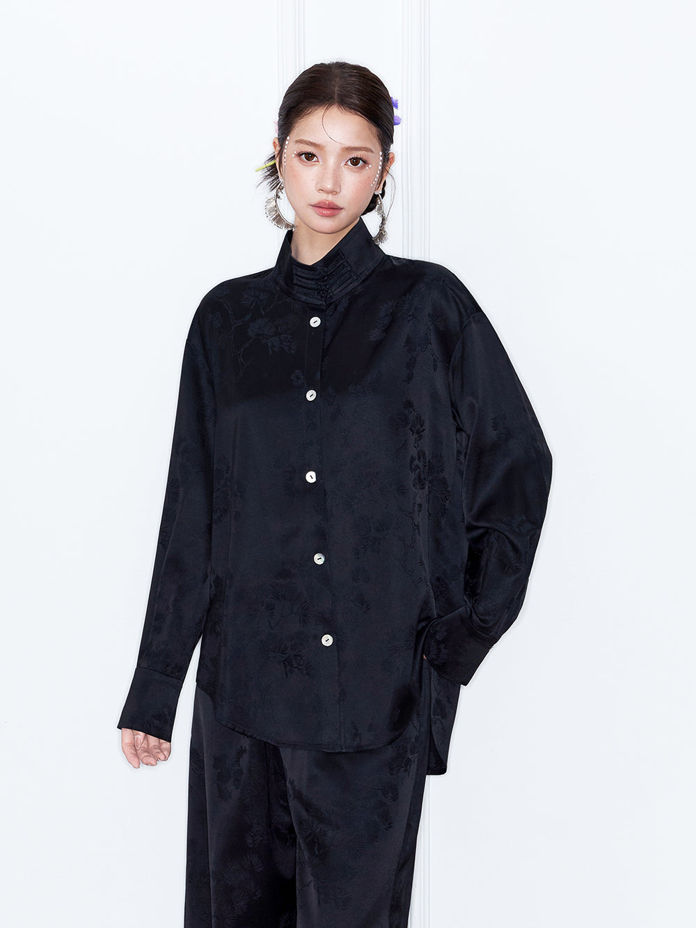 MUKZIN“Capsule Collection”New Chinese Style Light Pink/Black Jacquard Loose Shirt