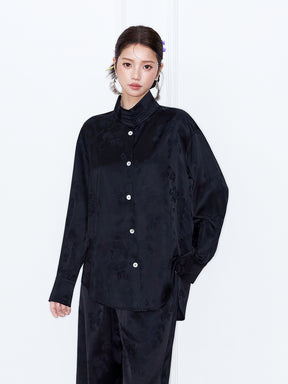 MUKZIN“Capsule Collection”New Chinese Style Light Pink/Black Jacquard Loose Shirt
