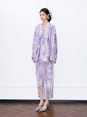 MUKZIN“Night Ballad of Chang'an”New Chinese Style Velvet Jacquard Kimono Cardigan for Women - Loose Wrap Front