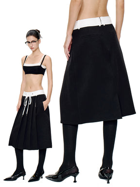 MUKTANK×MODULER Waistband Patchwork Drawstring Pleated Midi Skirt