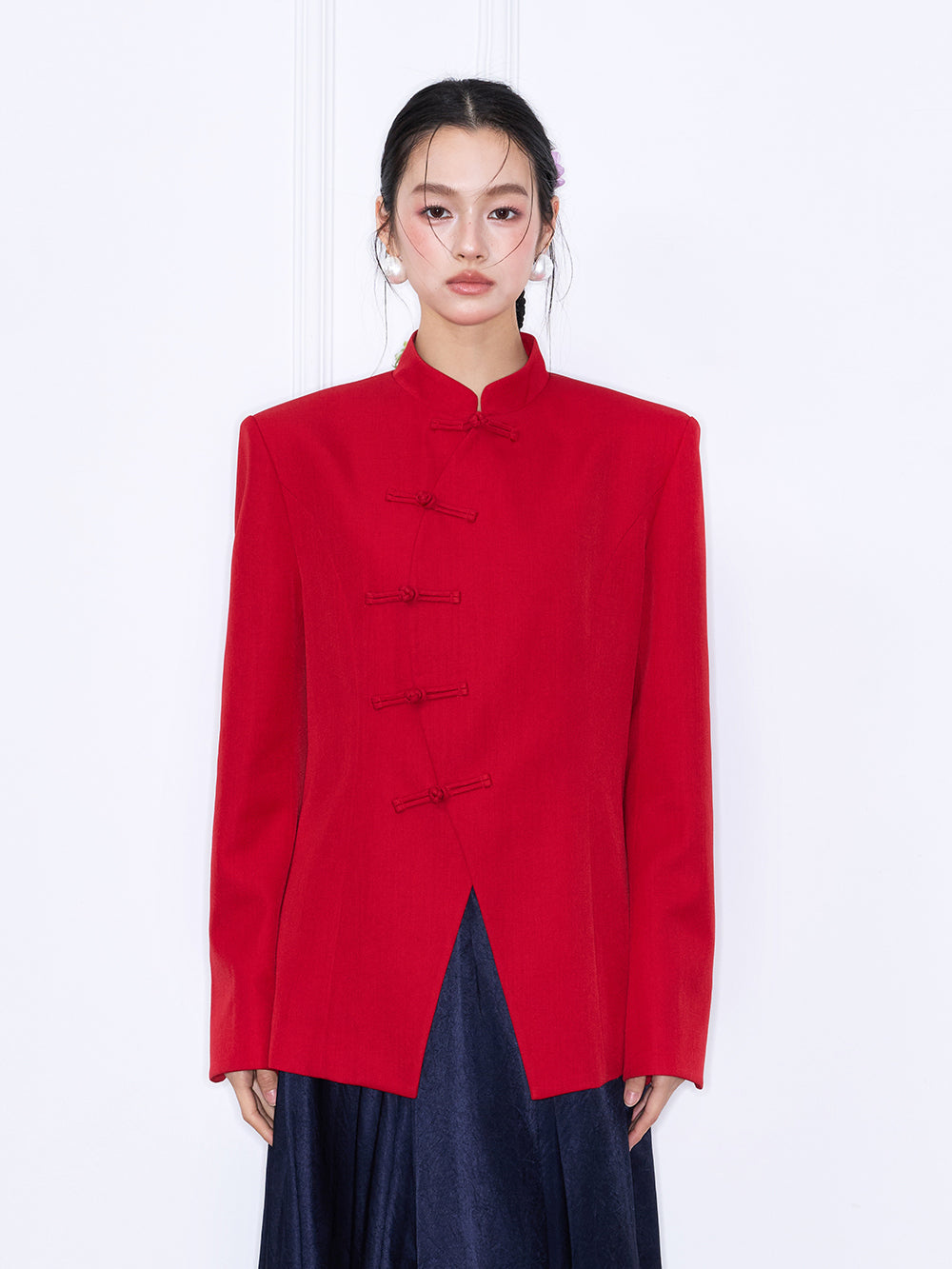 MUKZIN¡°Capsule Collection¡±Chinese Style Mandarin Collar Frog Button Asymmetrical Blazer