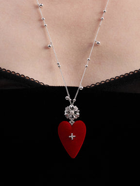 MUKTANK×SUN HUNTER Large-Sized Velvet Heart Long Chain Necklace