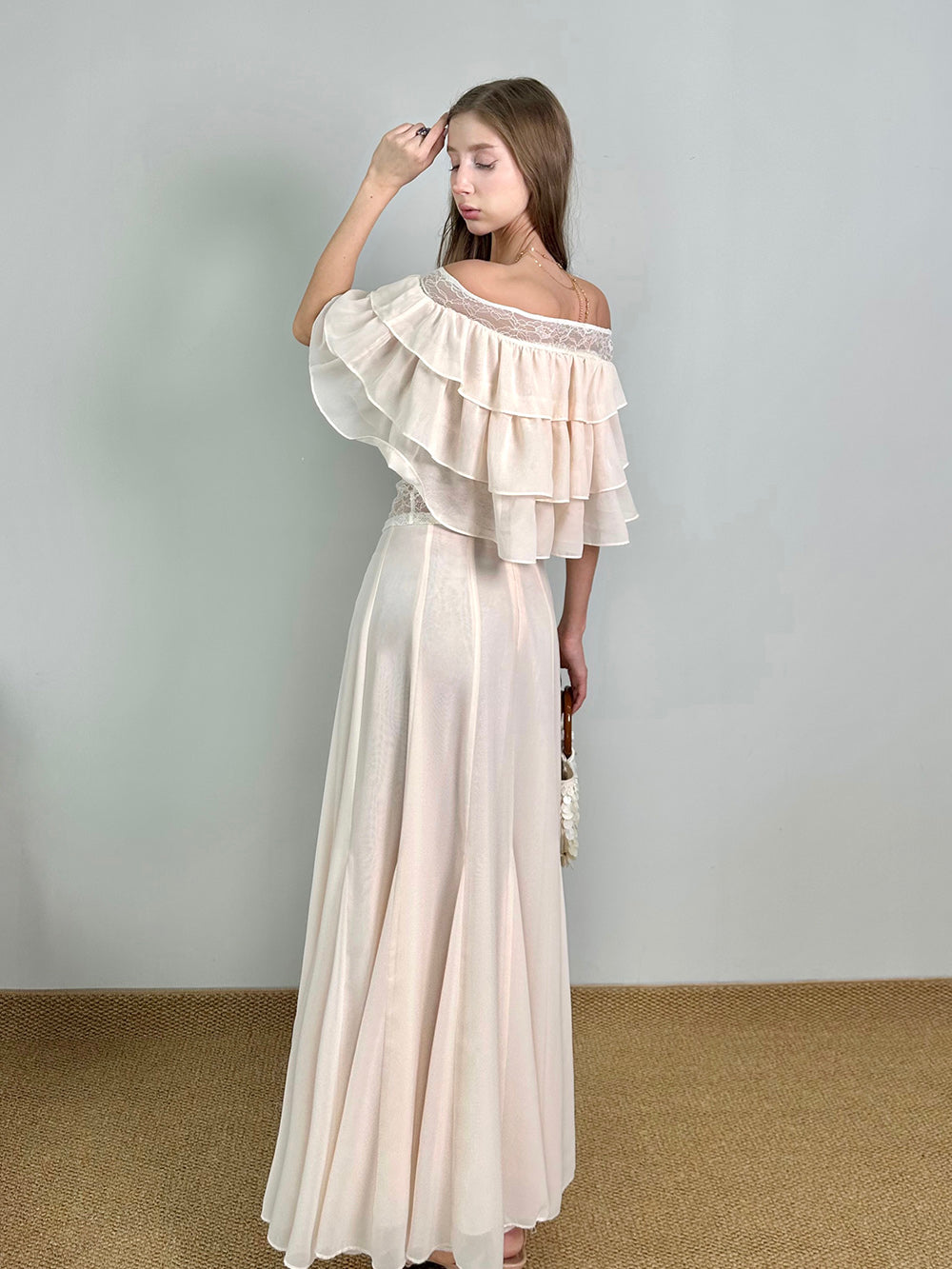 MUKTANK×Jqwention Ruffle Off Shoulder Slim Dress Two Piece Skirt