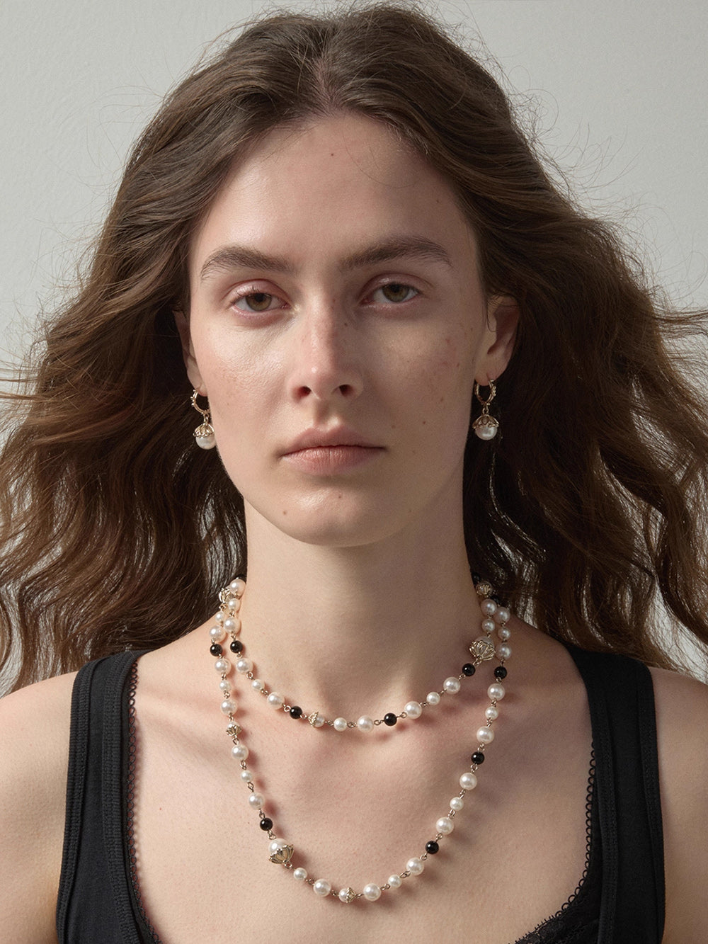 MUKTANK×SUN HUNTER Black and White Faux Pearl Versatile Wear Necklace