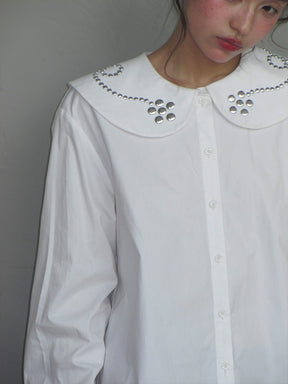 MUKTANK×LOUMUTAKU Rivet Flower Doll Collar Shirt