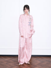 MUKZIN“Realm of Ethereal Mist”Pink Jacquard Floral Embroidered Shirt