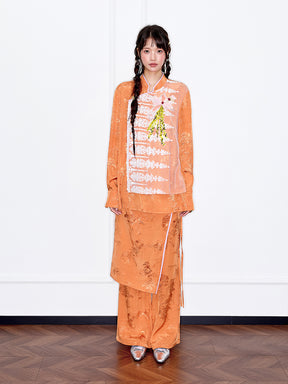 MUKZIN“Capsule Collection”Caramel /Light Blue Jacquard Fake Two-Piece Wide-Leg Pants