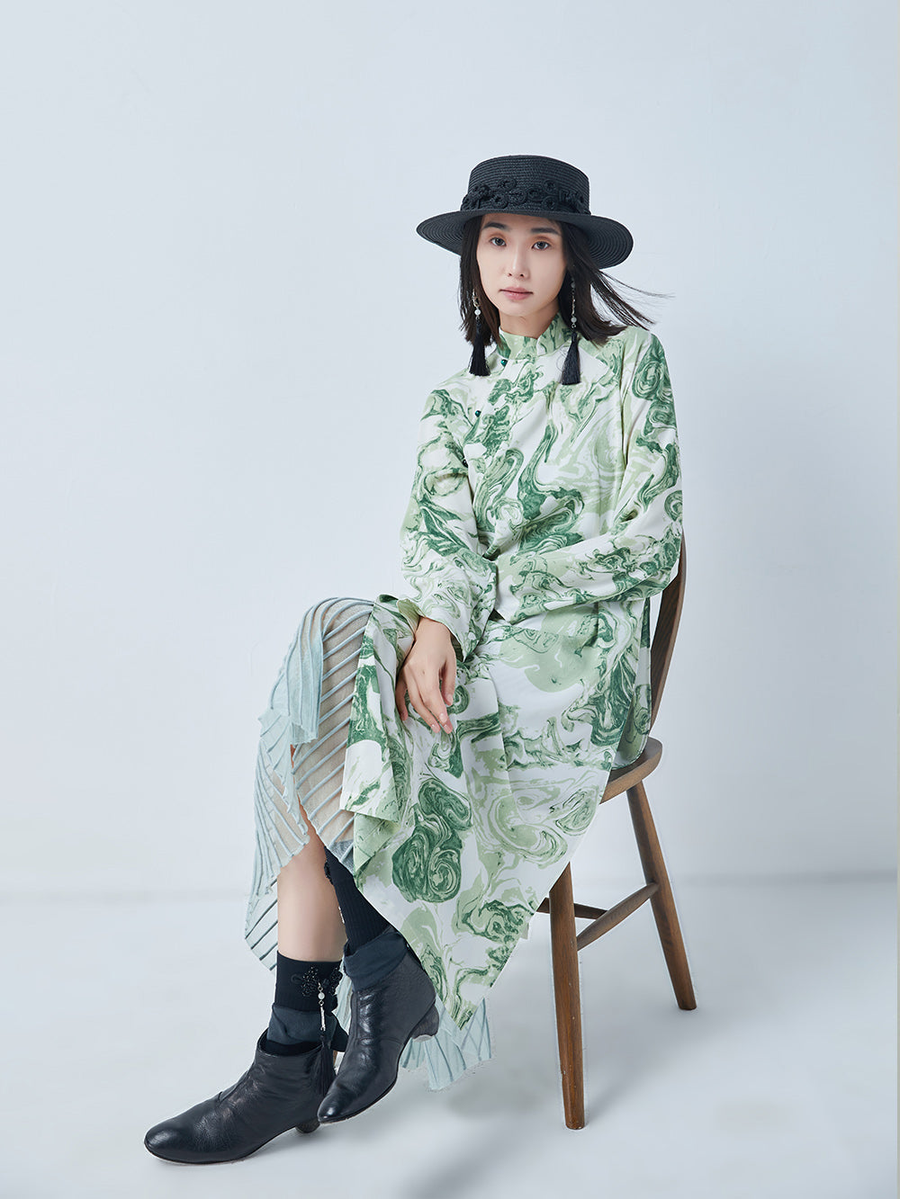 MUKTANK × CUUDICLAB Chinese Style Printed Holiday Maxi Dress