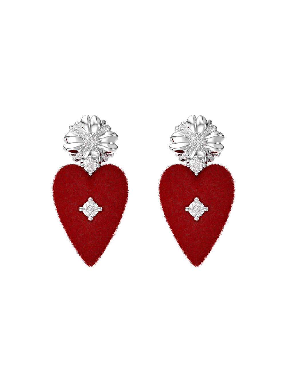 MUKTANK×SUN HUNTER Small-Sized Velvet Heart Floral Crown Stud Earrings
