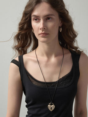 MUKTANK×SUN HUNTER Adjustable Slider Vintage Embossed Heart Necklace