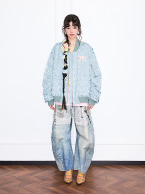 MUKZIN“Realm of Ethereal Mist”Retro Tie - Dye Embroidered Loose Bomber Jacket