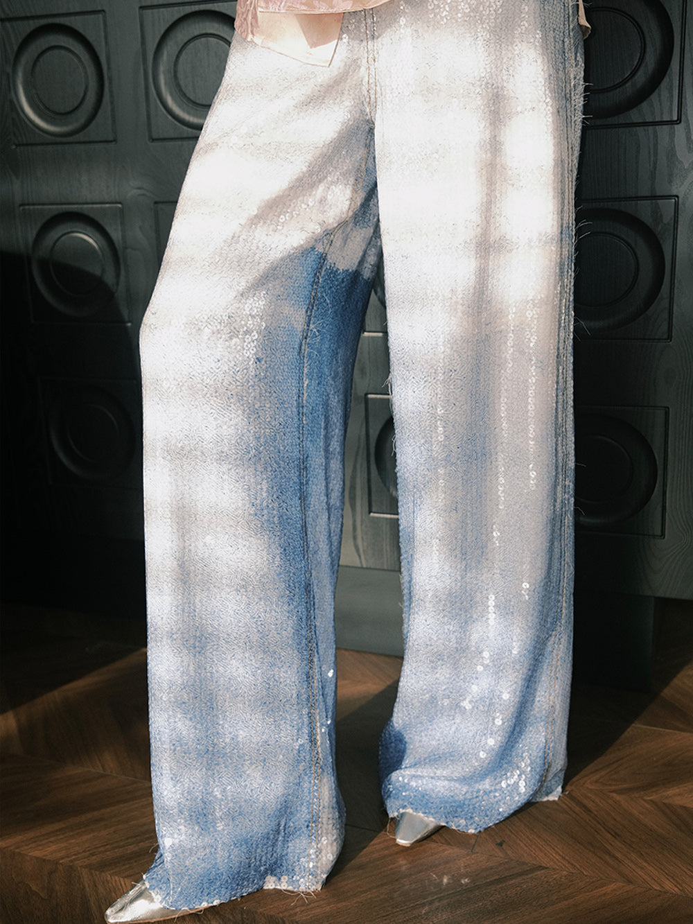 MUKZIN“Capsule Collection”Gradient Blue Sequin Loose Wide-Leg Pants