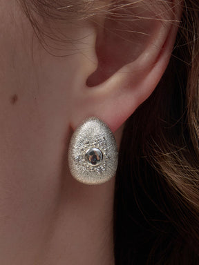 MUKTANK×SUN HUNTER Oval Brushed Stud Earrings