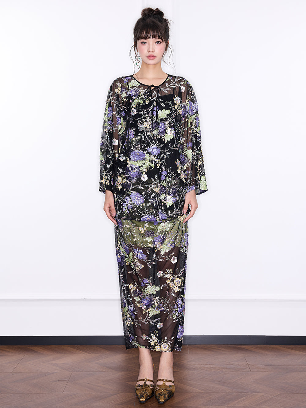 Mukzin“Capsule Collection”Neo-Chinese Style Purple "Ninefold Purple" Sequin Half Skirt