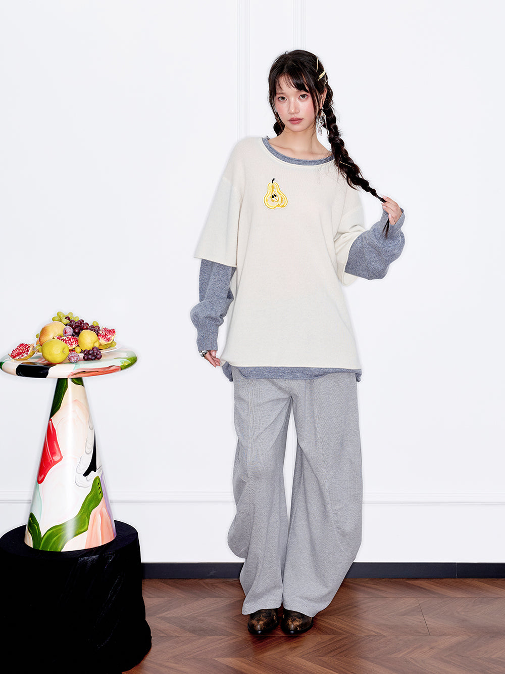 MUKZIN“Capsule Collection”Ribbed Fabric Slouchy Wide-Leg Pants