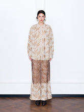 MUKZIN“Capsule Collection”Beige-Brown Floral Embroidered Layered Midi Skirt | Oriental Sequin Embellished A-Line Skirt