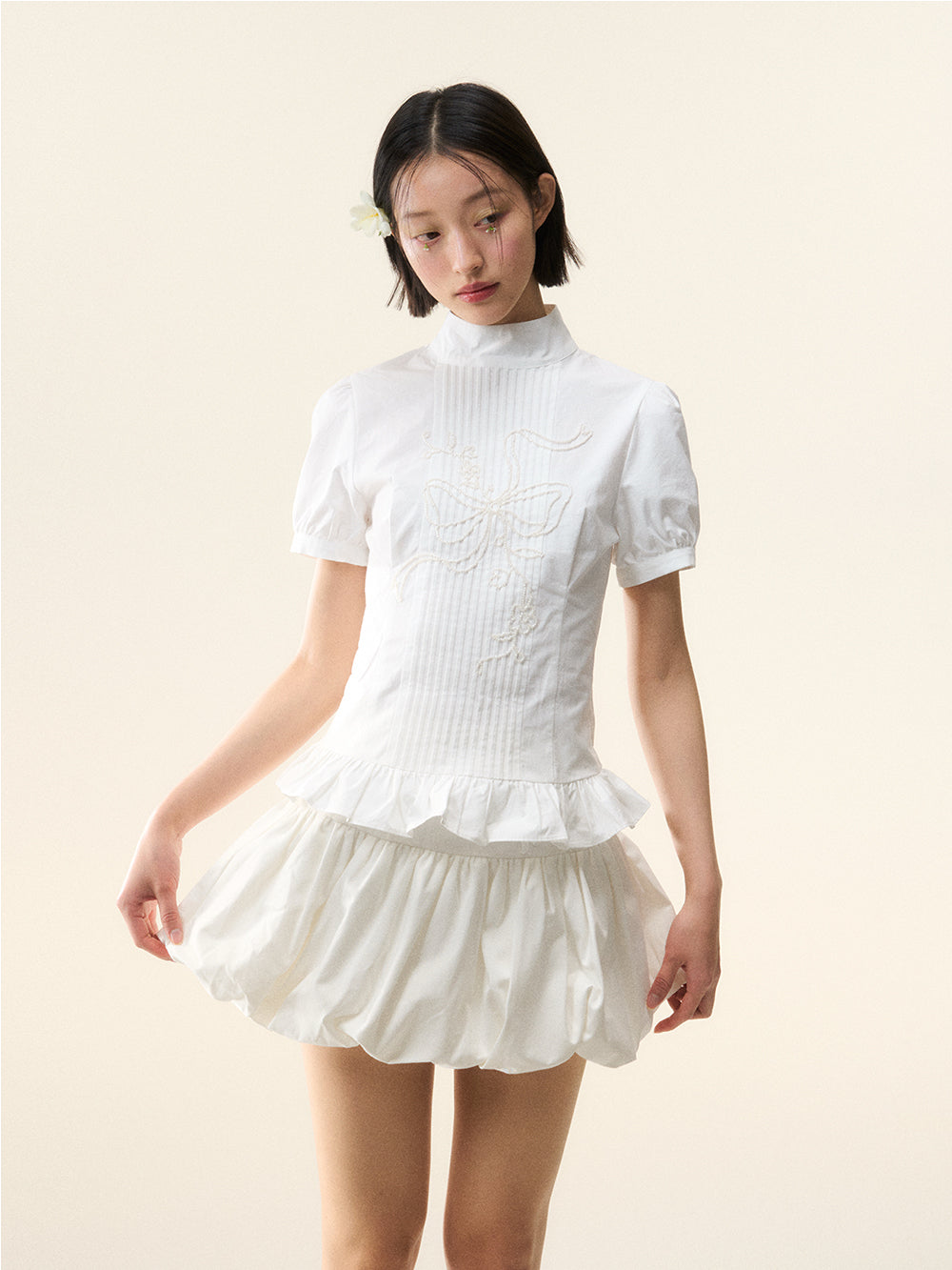 MUKTANK×LOUMUTAKU Short-sleeved Shirt with Butterfly Bead Embroidery