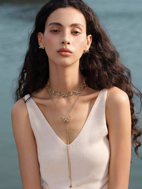 MUKTANK×SUN HUNTER “Emergence”Lace Butterfly Pull - Out Necklace