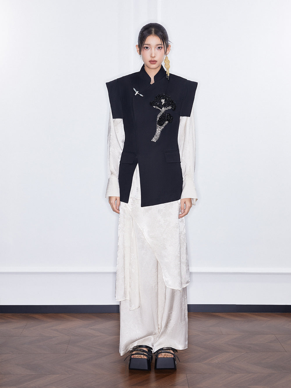 MUKZIN Spring Prelude “Peacock Feather” New Chinese Style Fake Two Piece Wide Leg Trousers Spring Summer