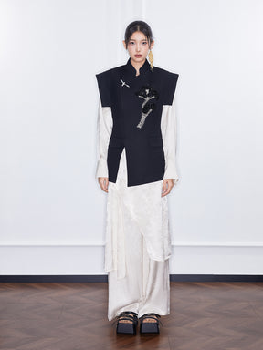 MUKZIN Spring Prelude "Peacock Feather" New Chinese  Style Fake Two Piece Wide Leg Trousers Spring Summer