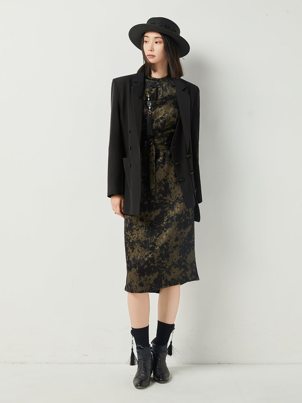 MUKTANK×CUUDICLAB Gold Foil Jacquard Dress