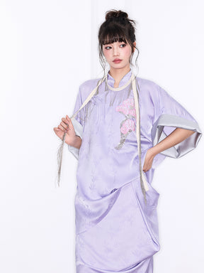 Mukzin "Ode To The New Summer"New Chinese-Style Improved Stand-Up Collar Split Purple Dress